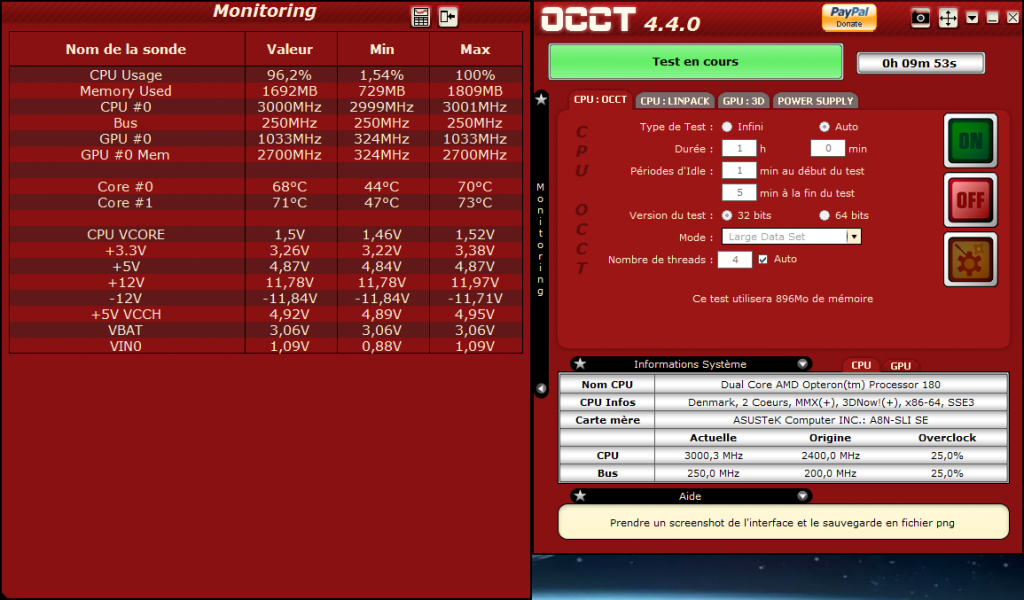 Xtrem Titanium OCCT Overclock OPTERON 180 a 3000 Mhz