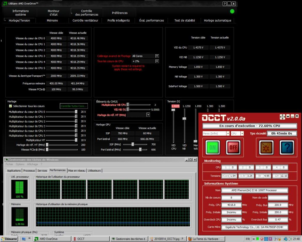 Screenshot 6 cores � 100 % sous OCCT : � 45 mn