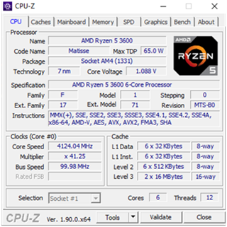Cpu-z R5 3600 capture CPU Z