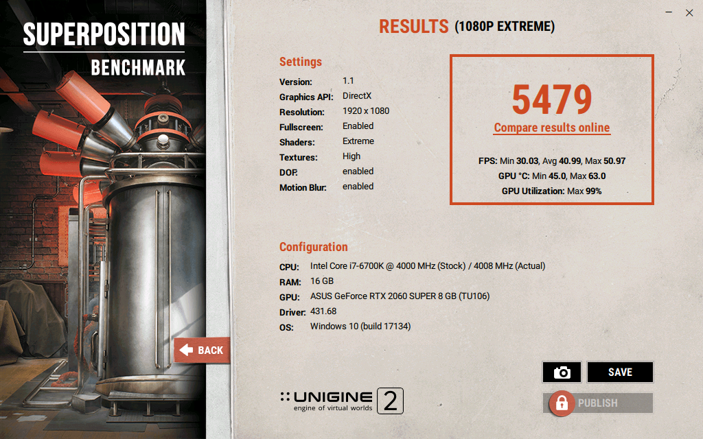 Benchmark Superposition Asus 2060s Benchmark avec la carte Asus 2060s