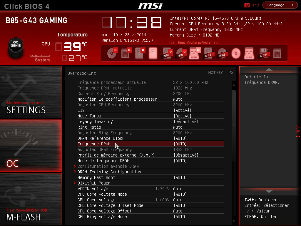 Bios Msi Gaming B85-1 Partie OC du BIOS de la CM MSI B85-G43 GAMING