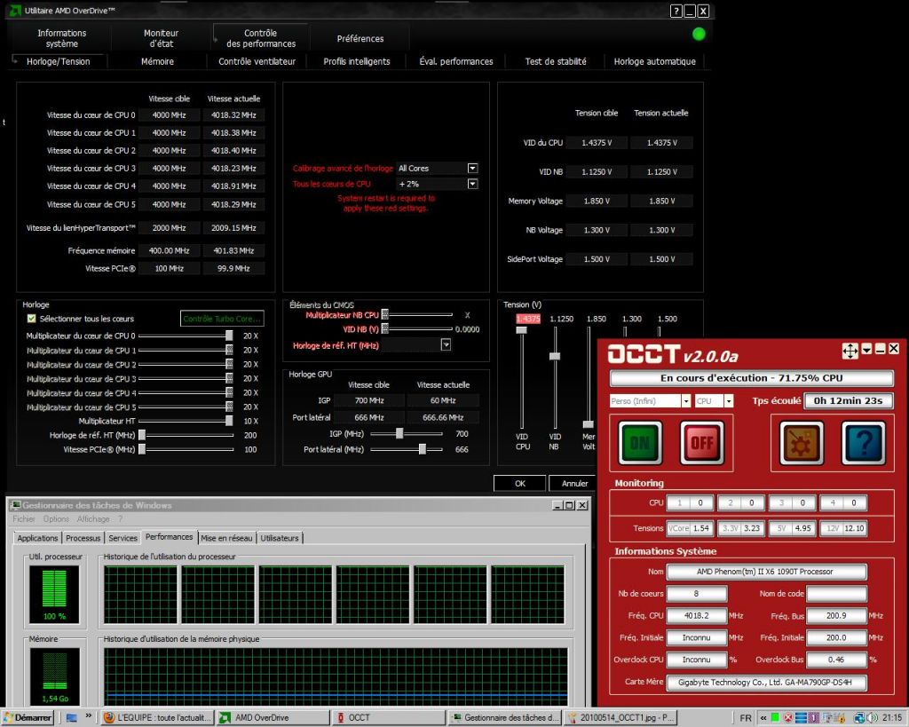 Screenshot 6 cores � 100 % sous OCCT : vers 12 mn